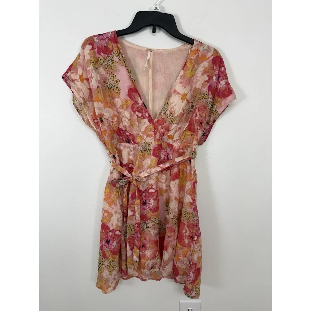Free People Freedy Tie Mini Dress Fruit Punch Floral Print Size XS Party Wedding
